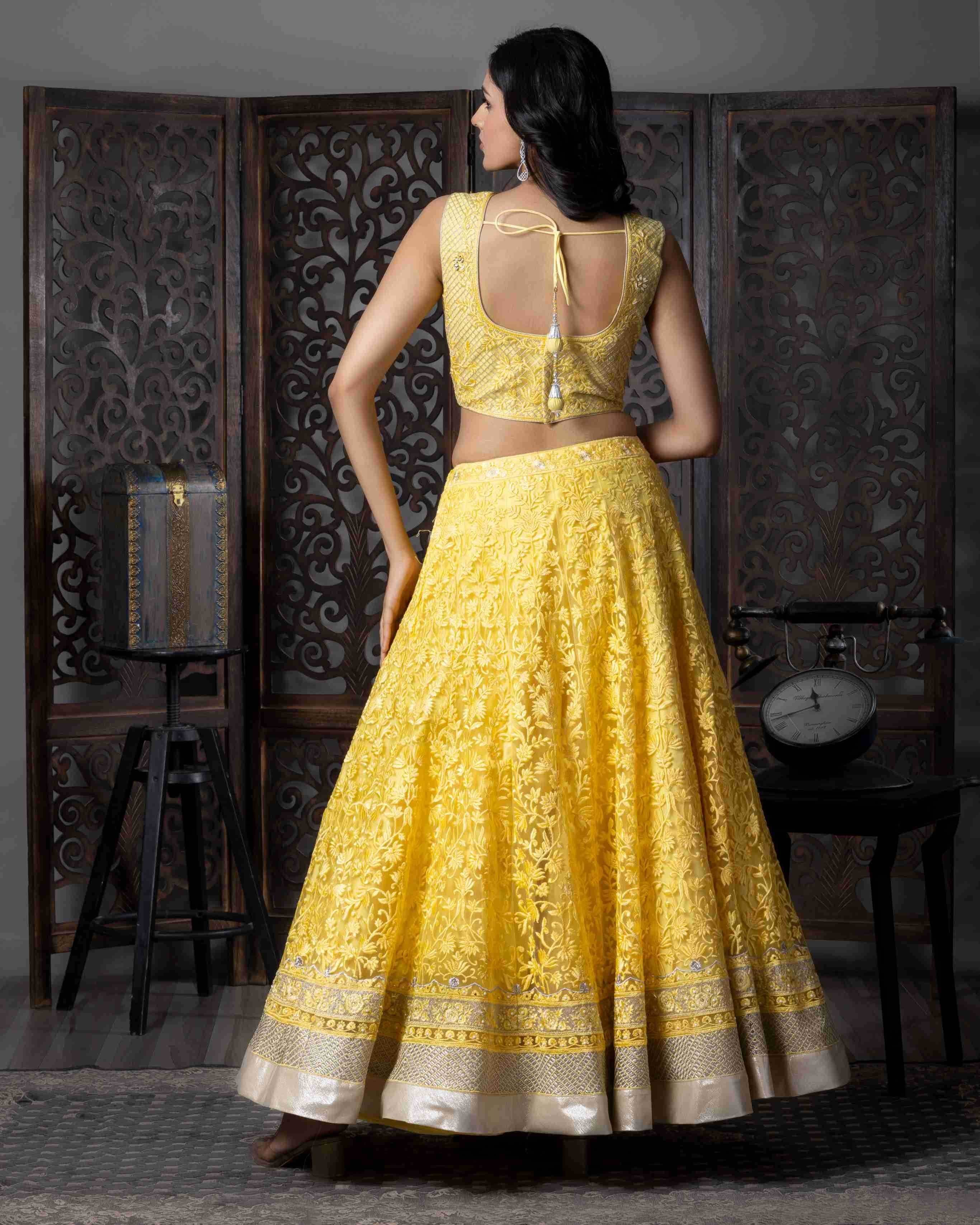 Butterfly Net Haldi Lehenga Outfit - MYLUXURY LANE ENTERPRISE